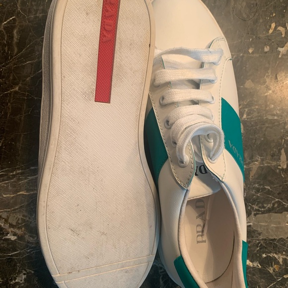 Prada Men's White and Green Sneakers - Picture 3 of 7